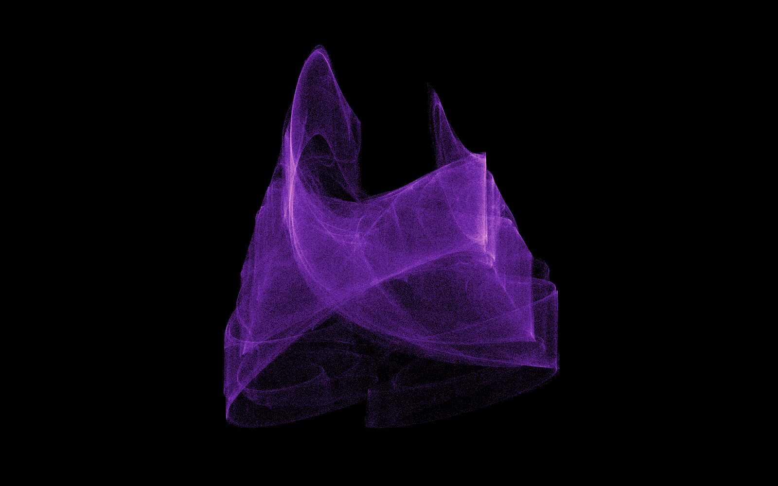 A violet cloud of points folding into a curtain-like 3D strange attractor