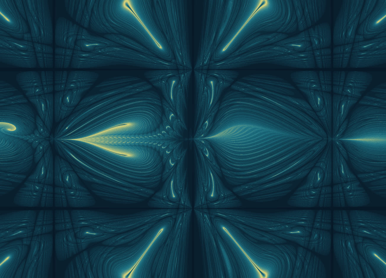 Thorn fractal in teal and gold: symmetric spines and filaments radiating from the centre